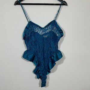Vtg Victoria’s Secret Gold Label Teal Lace Teddy Bodysuit sz Small Glam Rock 90s